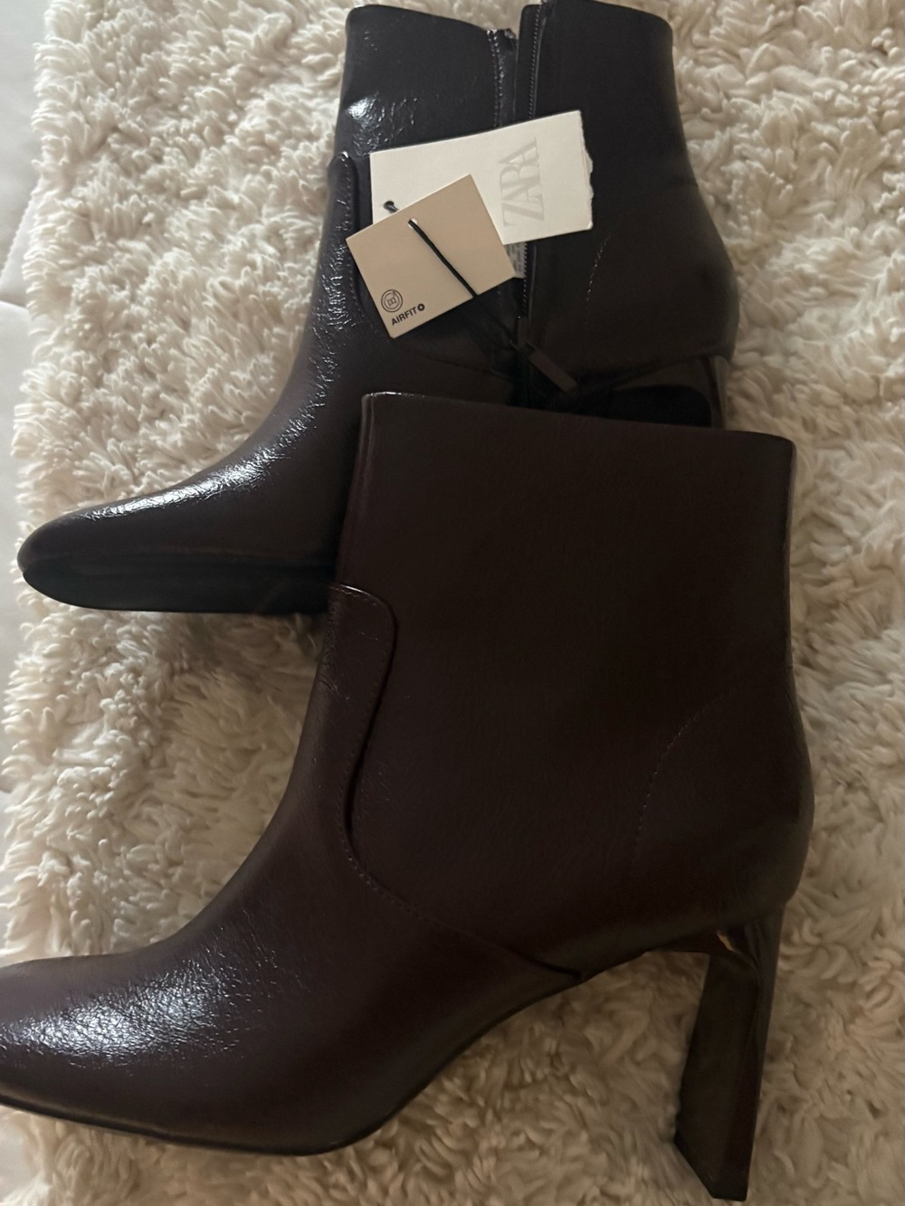 Zara Brown Leather Ankle Boots - Pointed Toe Block Heel